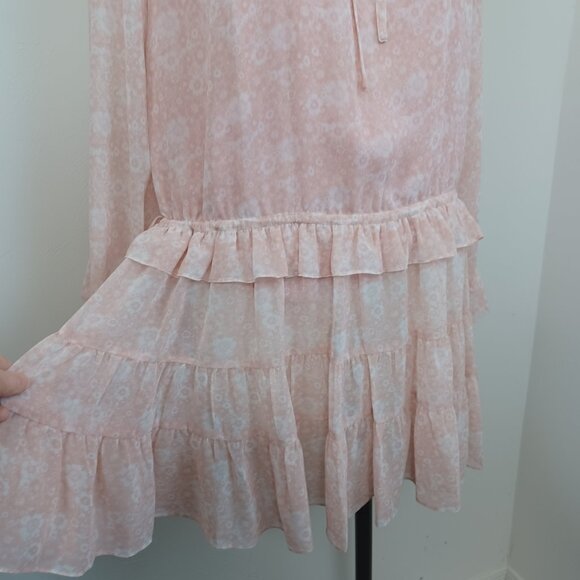 Rebecca Minkoff Dress Dyan Drop Waist Pink White Floral Ruffles Womens X Small - Picture 12 of 15